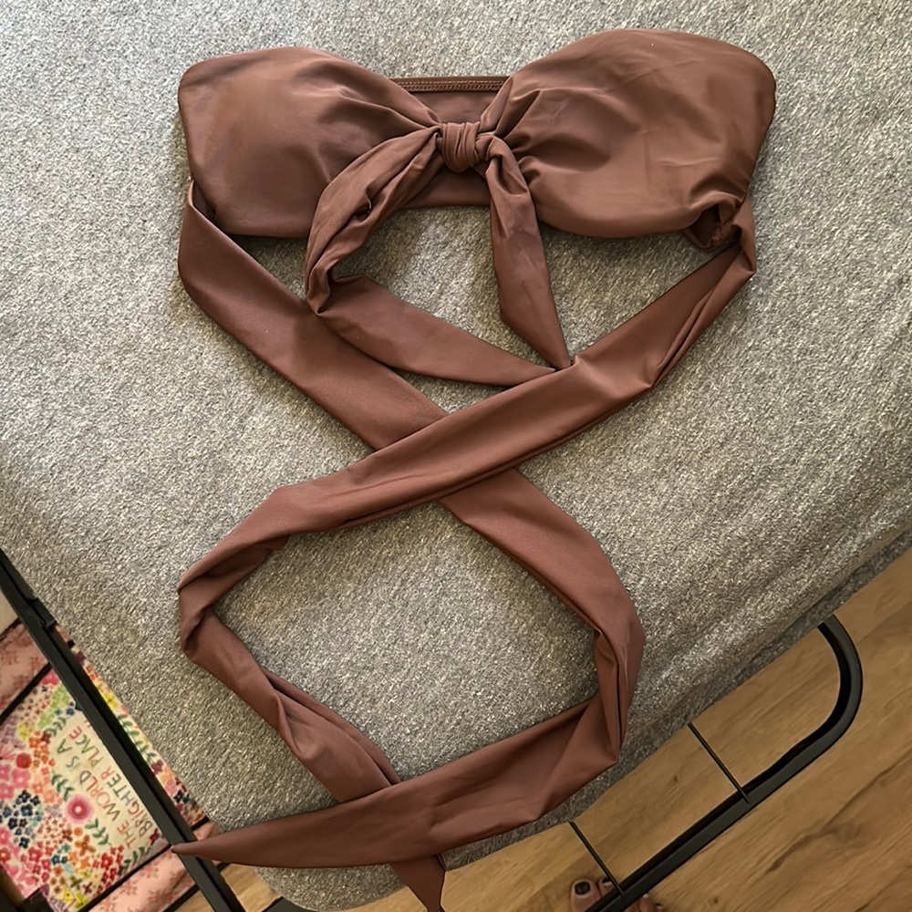 Brown strapless tie-around bikini TOP ONLY
